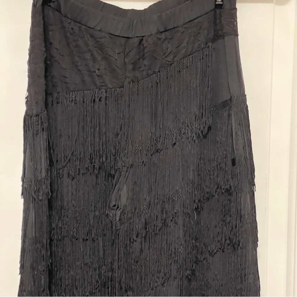 Black Layered Fringe Pants Wide Leg Tassel Streetwear Boho Festival Goth Small - Picture 8 of 8